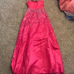 Pink, strapless prom dress